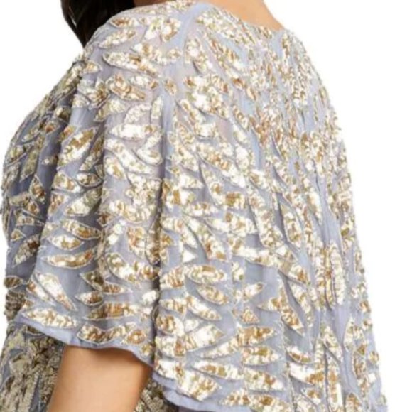 MAC DUGGAL 5191 CAPE SLEEVE GOLD SILVER MIDI DRESS sz 12 - Picture 4 of 4